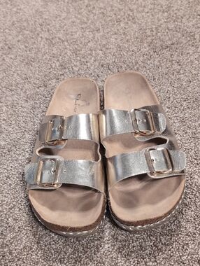 CL by Laundry Gold Metallic Double-Buckle Slide Sandals
